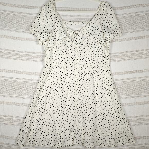 Loft White Black Polka Dot Puff Sleeve Lined Dress Size 14 NEW - Picture 2 of 8